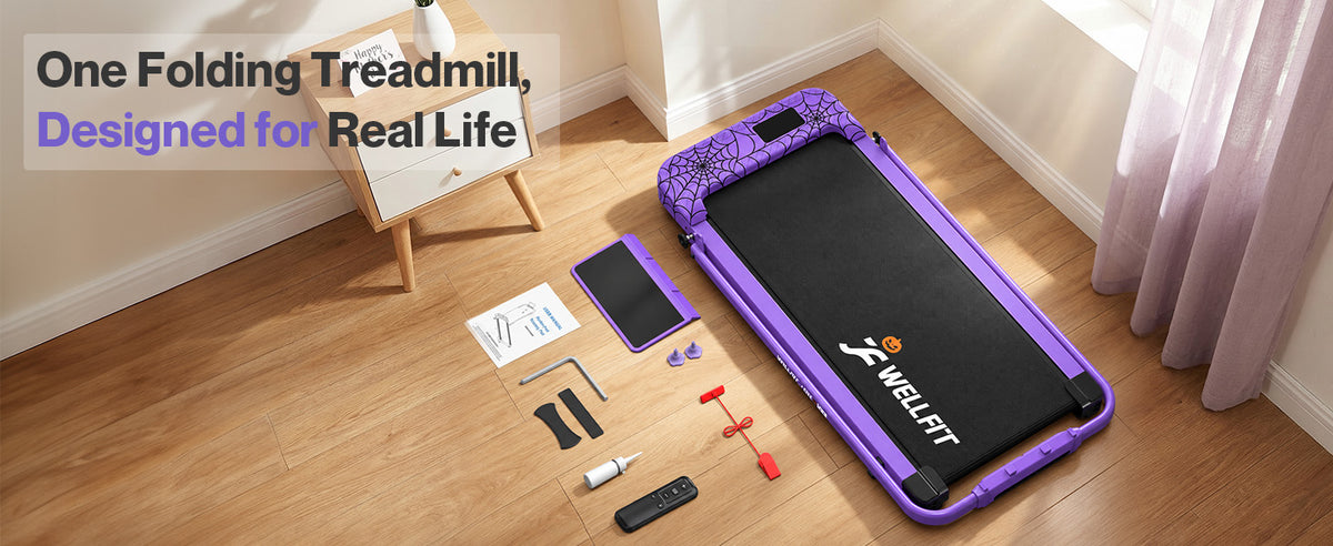 WELLFIT Folding Walking Treadmill with Incline, Handlebar and App Control