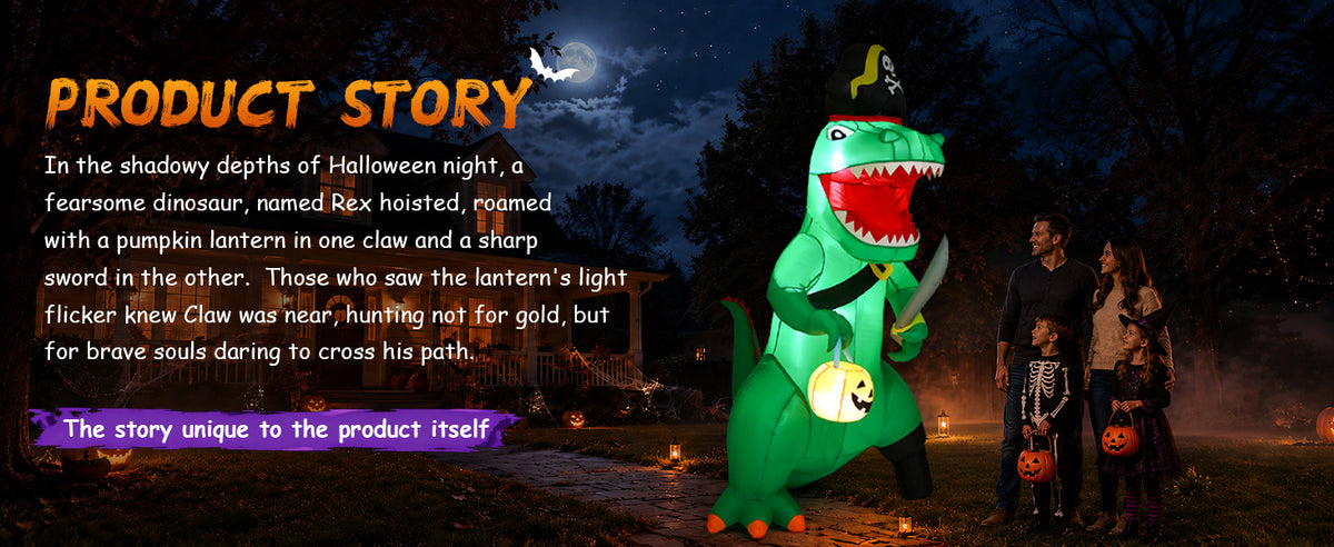 GOOSH 7-Foot Halloween Pirate Dinosaur & Pumpkin Inflatable – Green – product detail