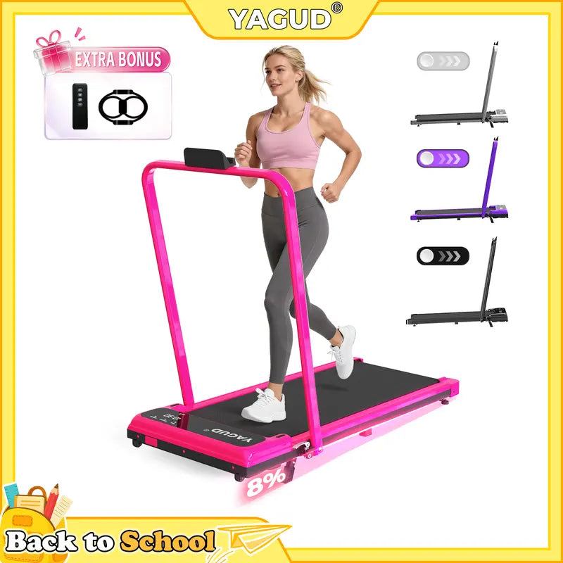 【BACKTOSCHOOL】 YAGUD Foldable Handrail Adjustable Incline Treadmill, Low Noise Motor Walking Pad, 330lbs Weight Capacity, Remote Control & Wheels for Easy mobility, Dual Shock Absorption System Home Gym Equipment, Home Workout Equipment · 1