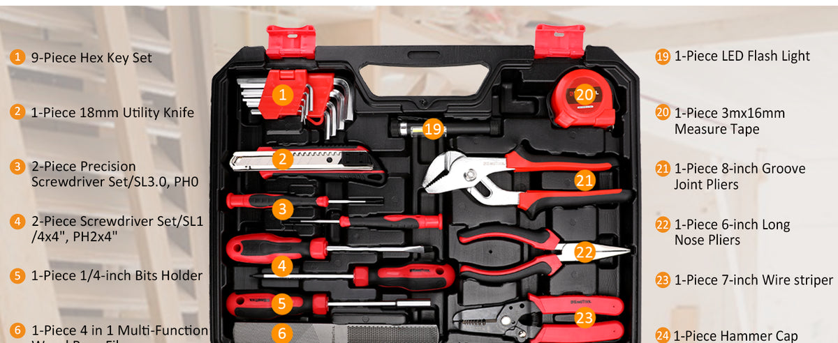 KingTool DS-HDT001 325-Piece Home Repair Tool Kit with Drawer Case – Red, Black – product detail