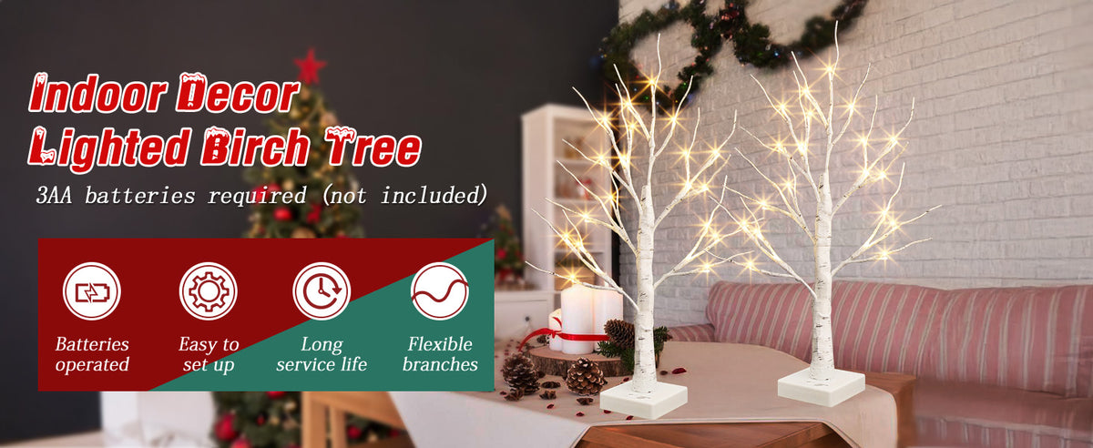 PEIDUO Lighted Birch-Style Tabletop Trees, 2 ft, Set of 2