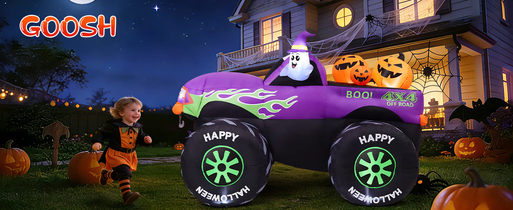 GOOSH 69469 8-Foot Halloween Monster Truck & Ghost & Pumpkin Inflatable – Purple – product detail