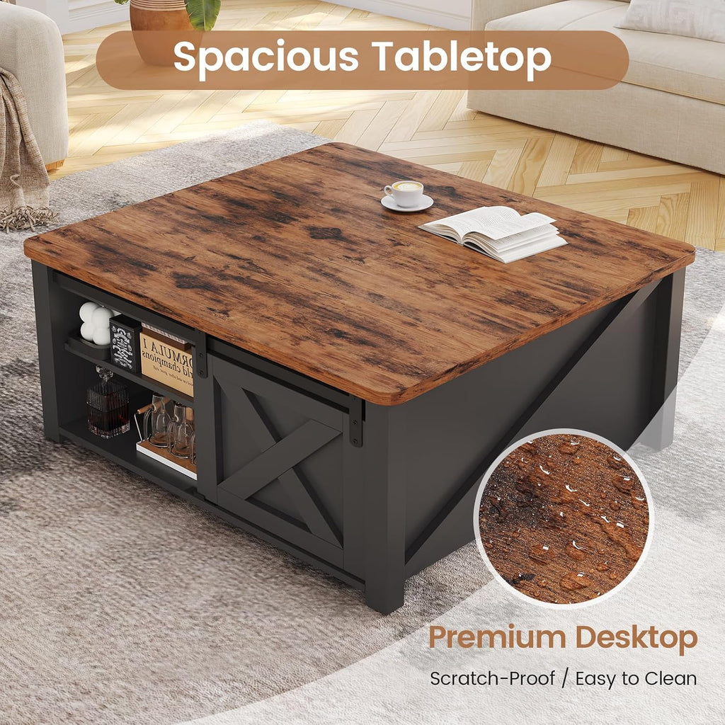 SEDETA 31.5-Inch Square Lift-Top Coffee Table, Black