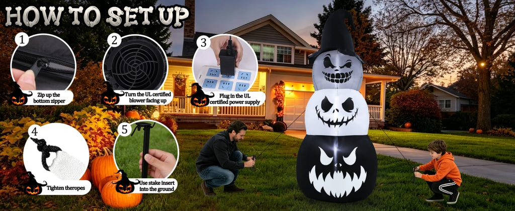 GIFTFIND 10091 7.6-Foot Halloween Pumpkin & Ghost Inflatable – Stacked Pumpkins – product detail