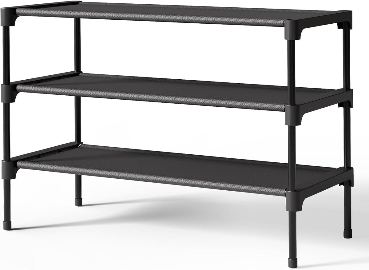 Kitsure Three-Tier Shoe Rack, Black, 27.5 in