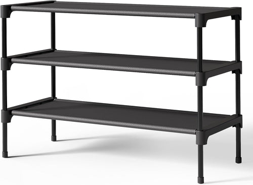 Kitsure Three-Tier Shoe Rack, Black, 27.5 in