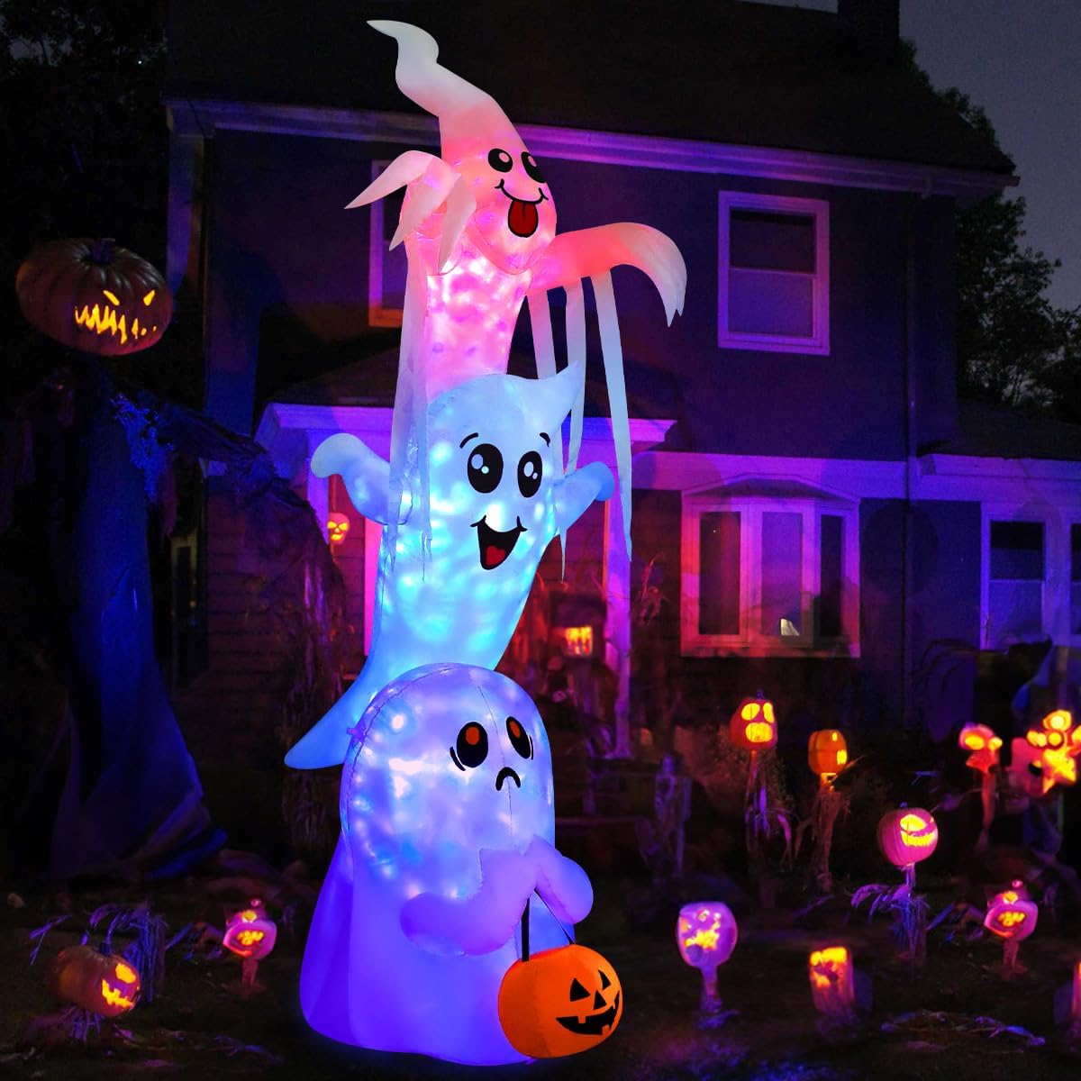 GOOSH D-69119 9.8-Foot Halloween Stacked Three Ghosts Inflatable – White – product detail