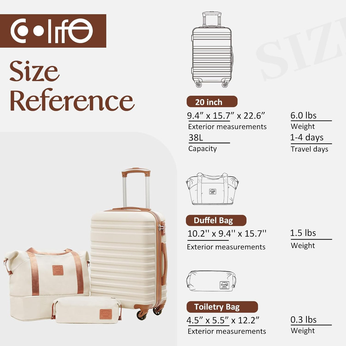 Coolife Hardside Luggage Set – 3 piece set (DB/TB/20), Pink – Pink / 3 piece set (DB/TB/20) – product detail
