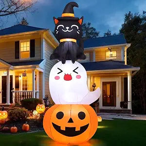 COMIN 69621 6-Foot Halloween Pumpkin & Ghost & Cat Inflatable – Multicolor