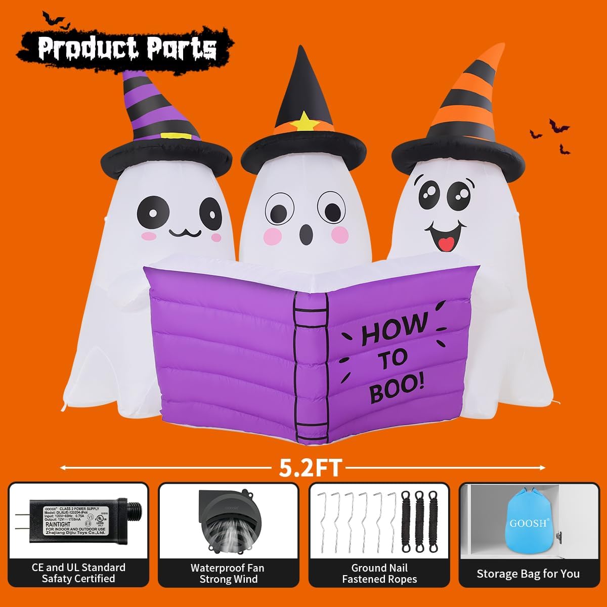 GOOSH DJ-WS-69576 5.2-Foot Halloween Reading Ghosts Inflatable – White – product detail