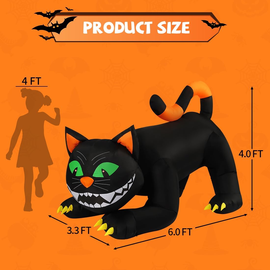 COMIN 69322 6-Foot Halloween Animated Black Cat Inflatable – Black – product detail