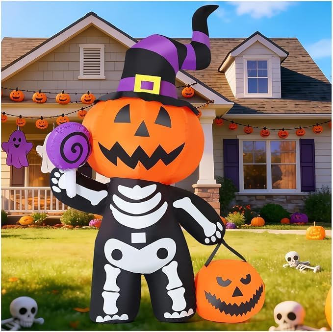 GOOSH 69090 6-Foot Halloween Pumpkin & Skull Inflatable – Multicolor – product detail