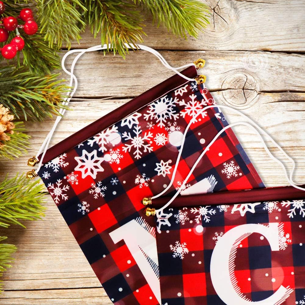 Ivenf Merry Christmas Porch Banners, Red and Black Plaid, Set of 2