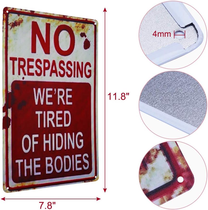 CVNDKN Halloween No Trespassing Metal Sign – 20cm x 30cm (7.8 inches x 11.8 inches), red white – red white / 20cm x 30cm (7.8 inches x 11.8 inches) – product detail