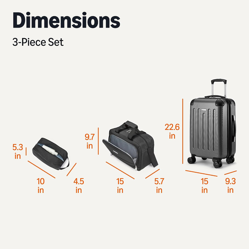 Amazon Basics Hardside Luggage Set – 3-Piece Luggage Set, Black – Black / 3-Piece Luggage Set – product detail