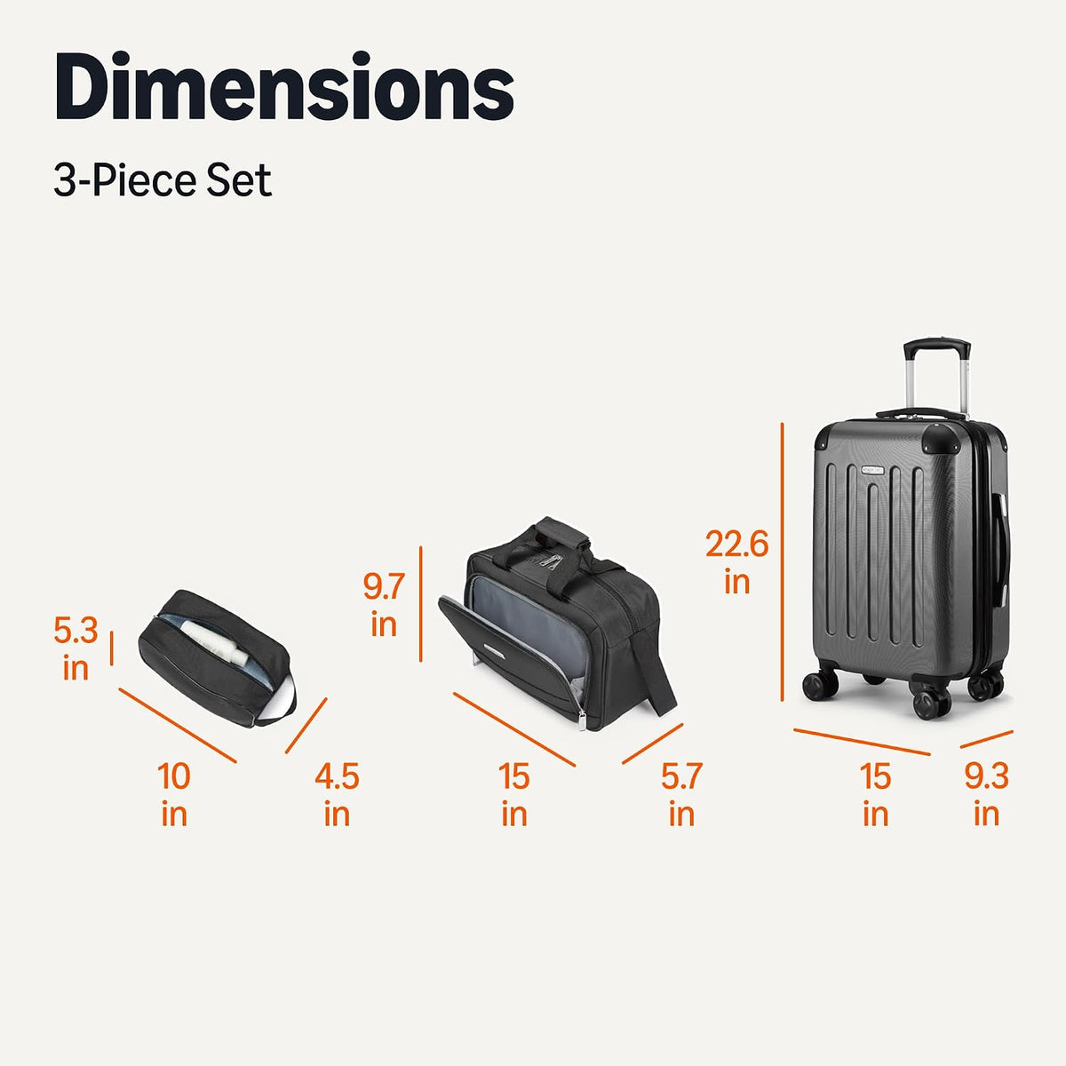Amazon Basics Hardside Luggage Set – 3-Piece Luggage Set, Black – Black / 3-Piece Luggage Set – product detail