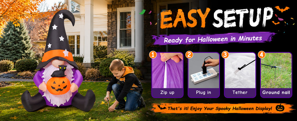 GOOSH 69496 5-Foot Halloween Gnome & Pumpkin Inflatable – purpole – product detail