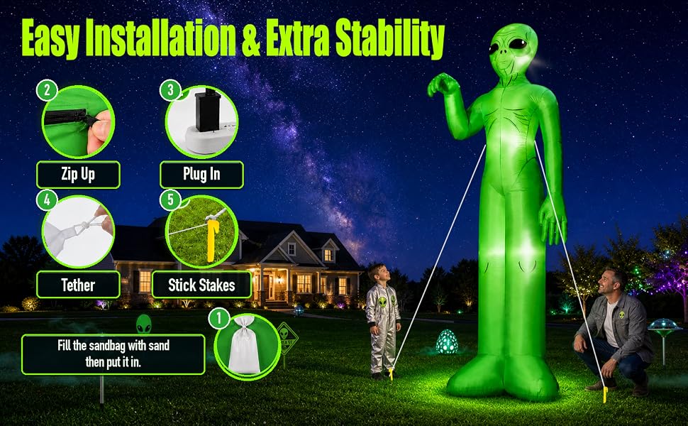 zukakii QM-WS-026 12-Foot Halloween Alien Inflatable – green – product detail
