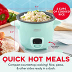 DASH Mini Ceramic Rice Cooker, Aqua, 2 Cups Cooked
