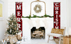 Ivenf Merry Christmas Porch Banners, Red and Black Plaid, Set of 2