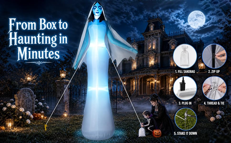 zukakii QM-WS-025 12-Foot Halloween Ghost Bride Inflatable – blue – product detail