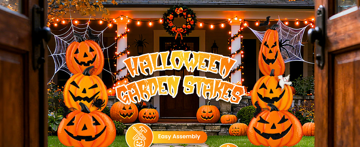 Beterzack 628NGDC 2-Set Stackable Metal Pumpkin Yard Stakes – Halloween yard signs – 2 Pack Stacked Pumpkins / Halloween yard signs – product detail