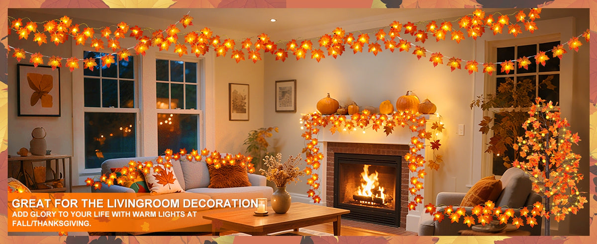 TURNMEON Lighted Maple-Leaf Garlands, 2-Pack