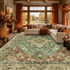RELEANY Vintage Floral Area Rug, Brick/Brown/Green, 8 x 10 ft