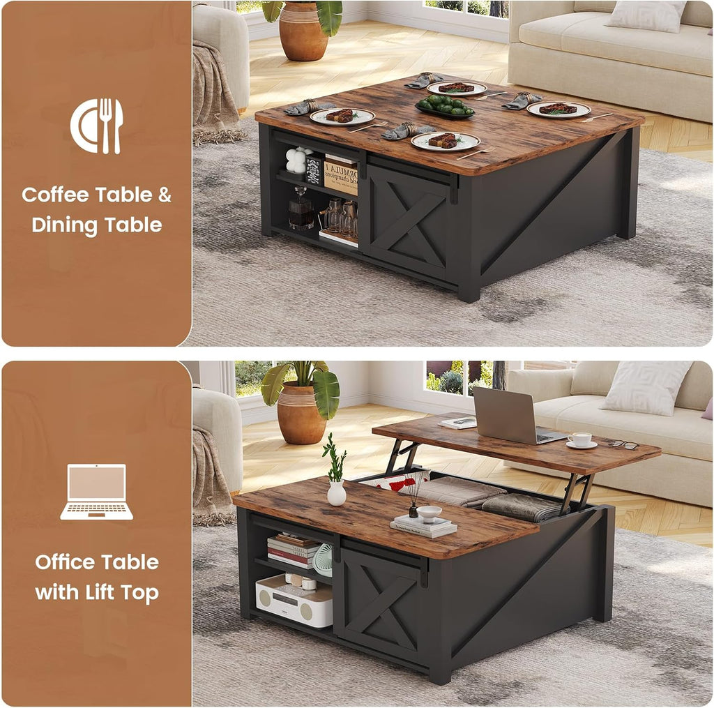 SEDETA 31.5-Inch Square Lift-Top Coffee Table, Black