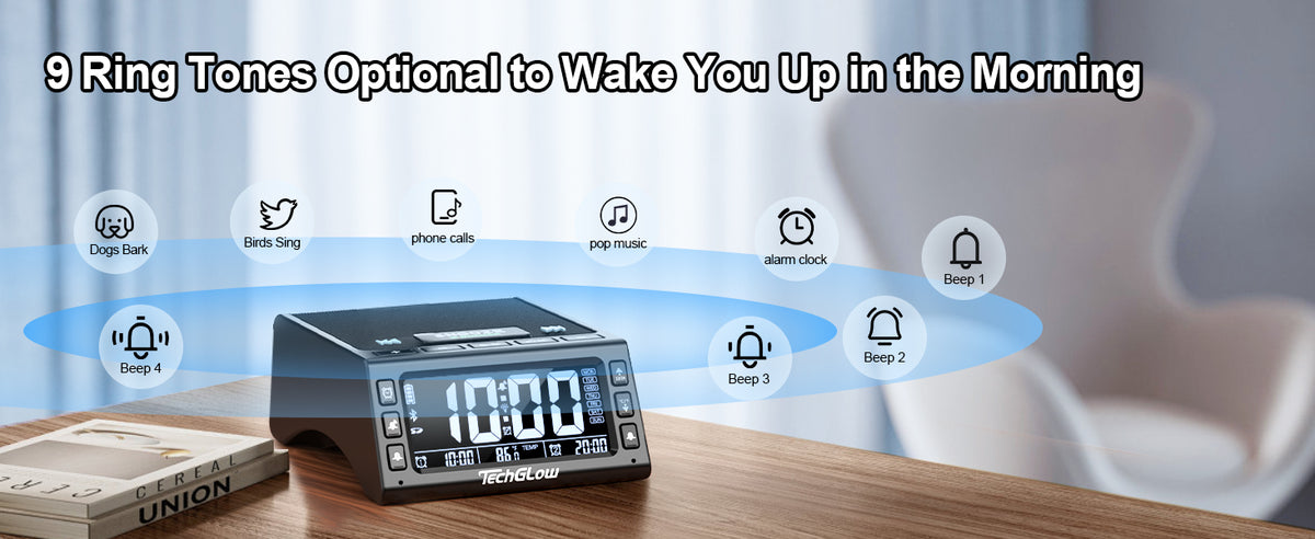 TechGlow Bluetooth Speaker Stand with Dual Alarm Clock, Black