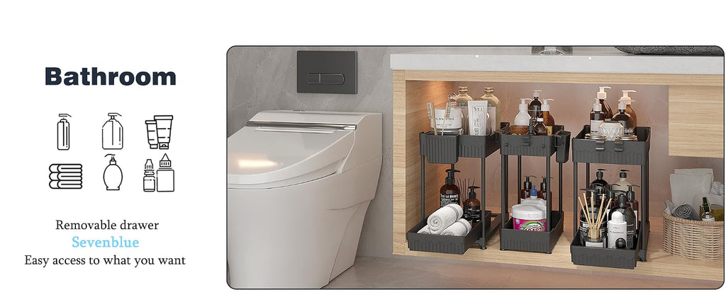 Sevenblue Two-Tier Under-Sink Organizers, Black, 3-Pack