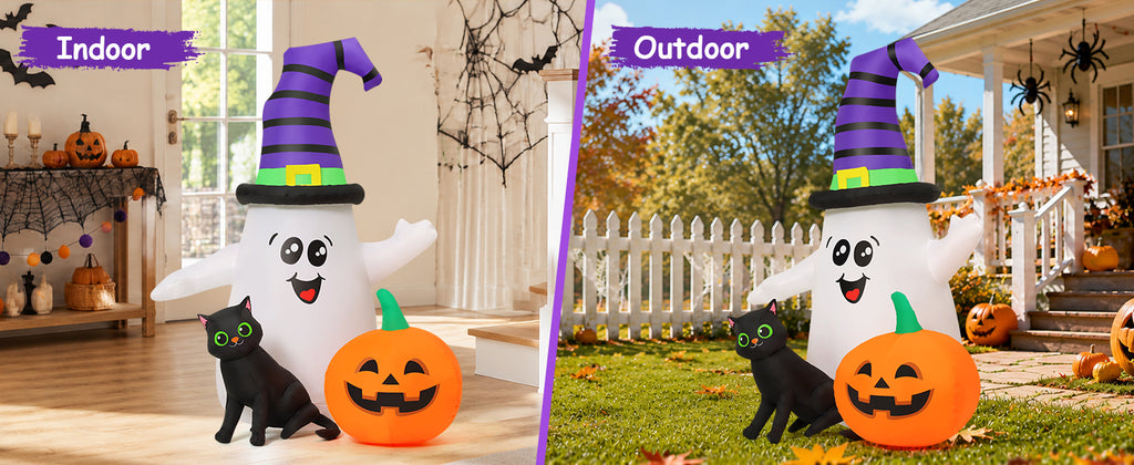 GOOSH 69471 5-Foot Halloween Ghost & Pumpkin Inflatable – white – product detail