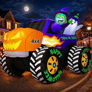 zukakii QM-WS-033 8-Foot Halloween Monster Truck & Pumpkin Inflatable – Purple
