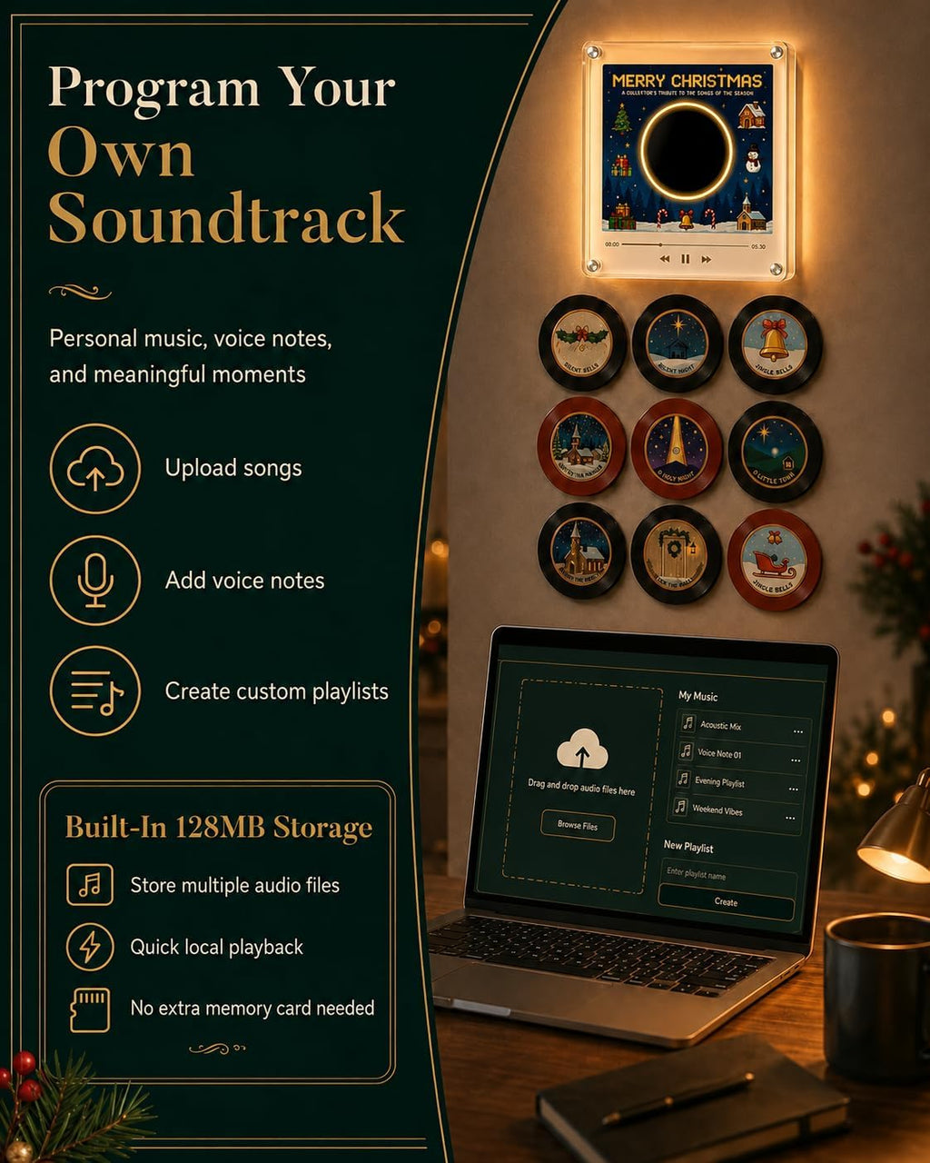 Christmas Vinyl Player Fridge Record NFC Magnetic Music Box Set · 6