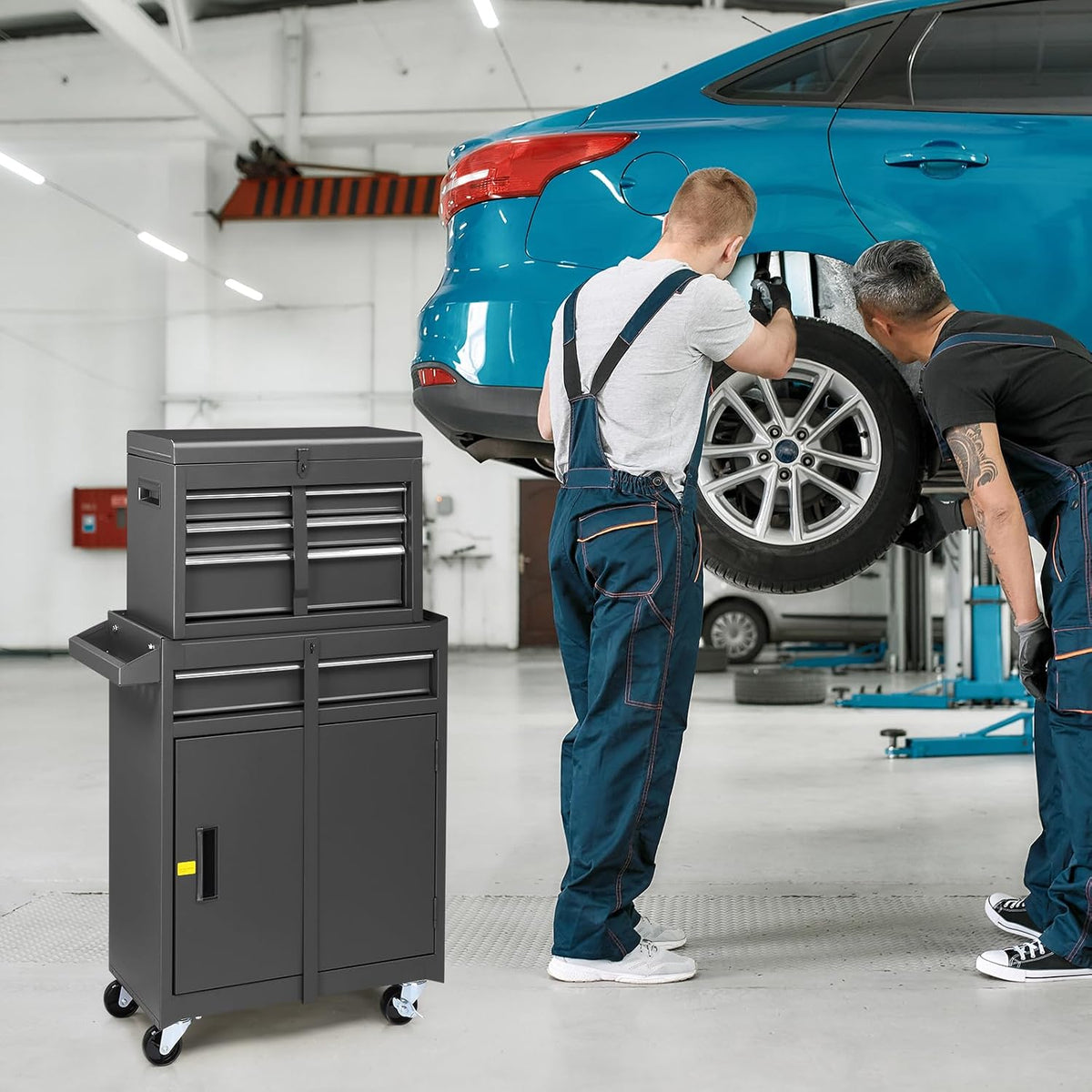 Winado 4-Drawer Rolling Tool Chest with Detachable Top – Black – Black / 55.00*32.00*68.00 cm – product detail