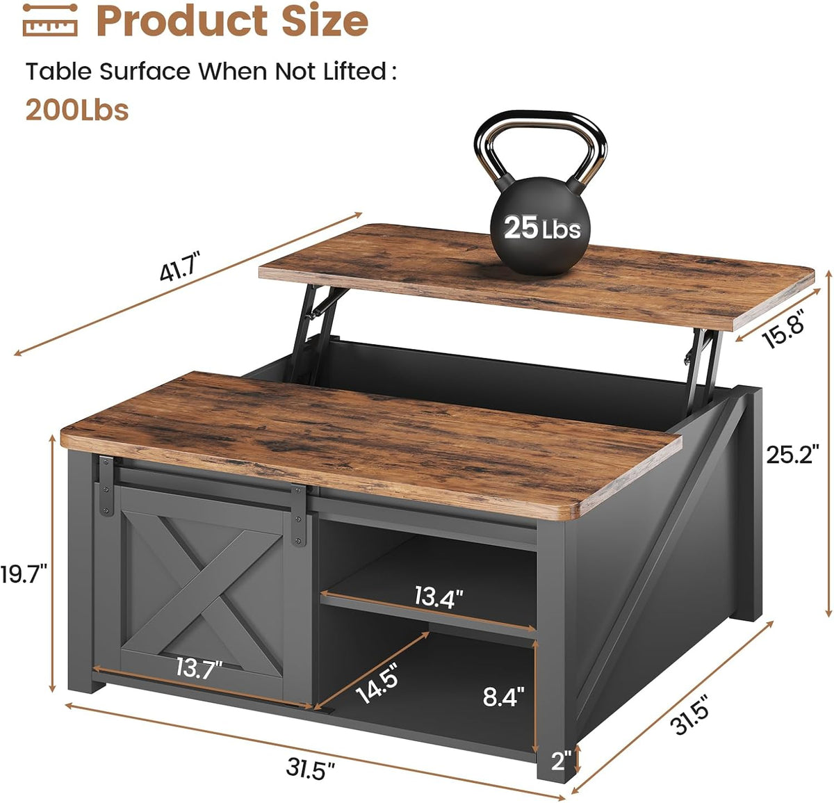 SEDETA 31.5-Inch Square Lift-Top Coffee Table, Black