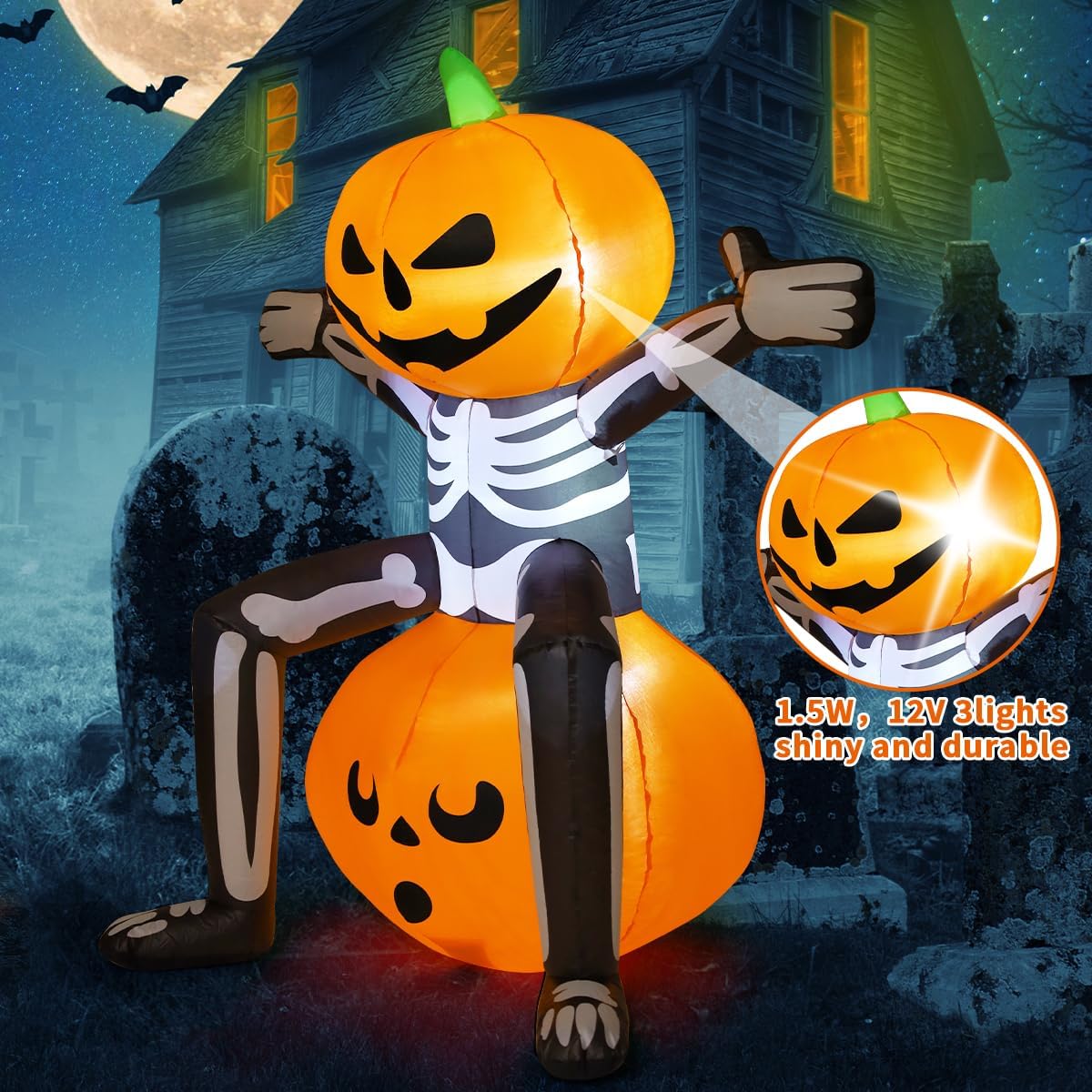 COMIN 69265 5-Foot Halloween Skull & Skeleton & Pumpkin Inflatable – Orange, Black, White – product detail
