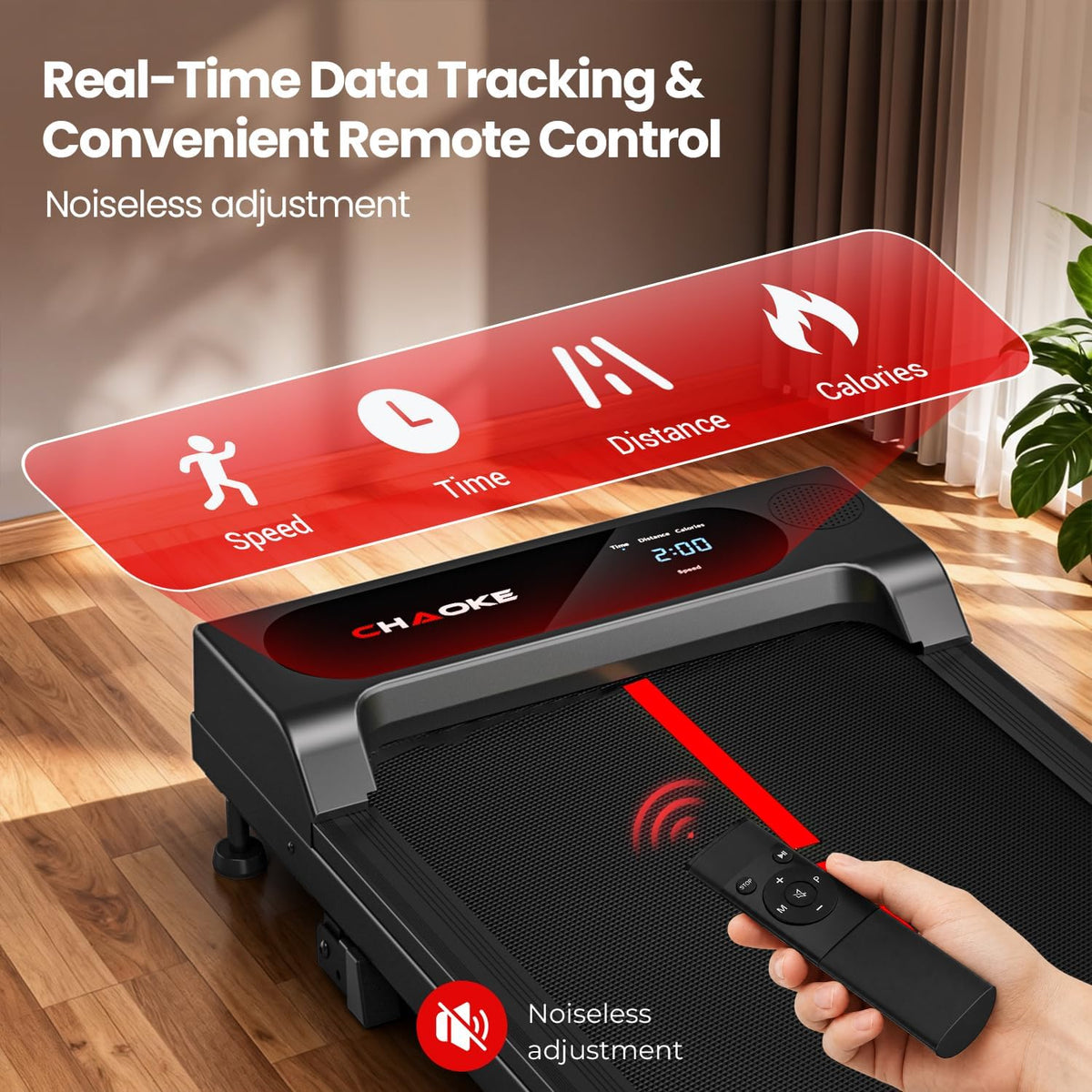 CHAOKE Under-Desk Walking Treadmill – Black-Red – product detail