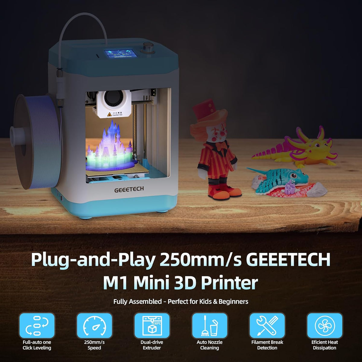 Geeetech M1 Mini 3D Printer with Auto Leveling, Blue-White - detail 1