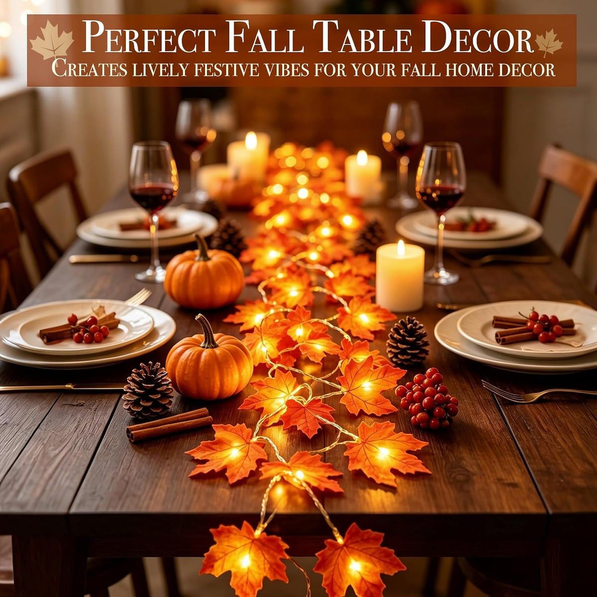 TURNMEON Lighted Maple-Leaf Garlands, 2-Pack