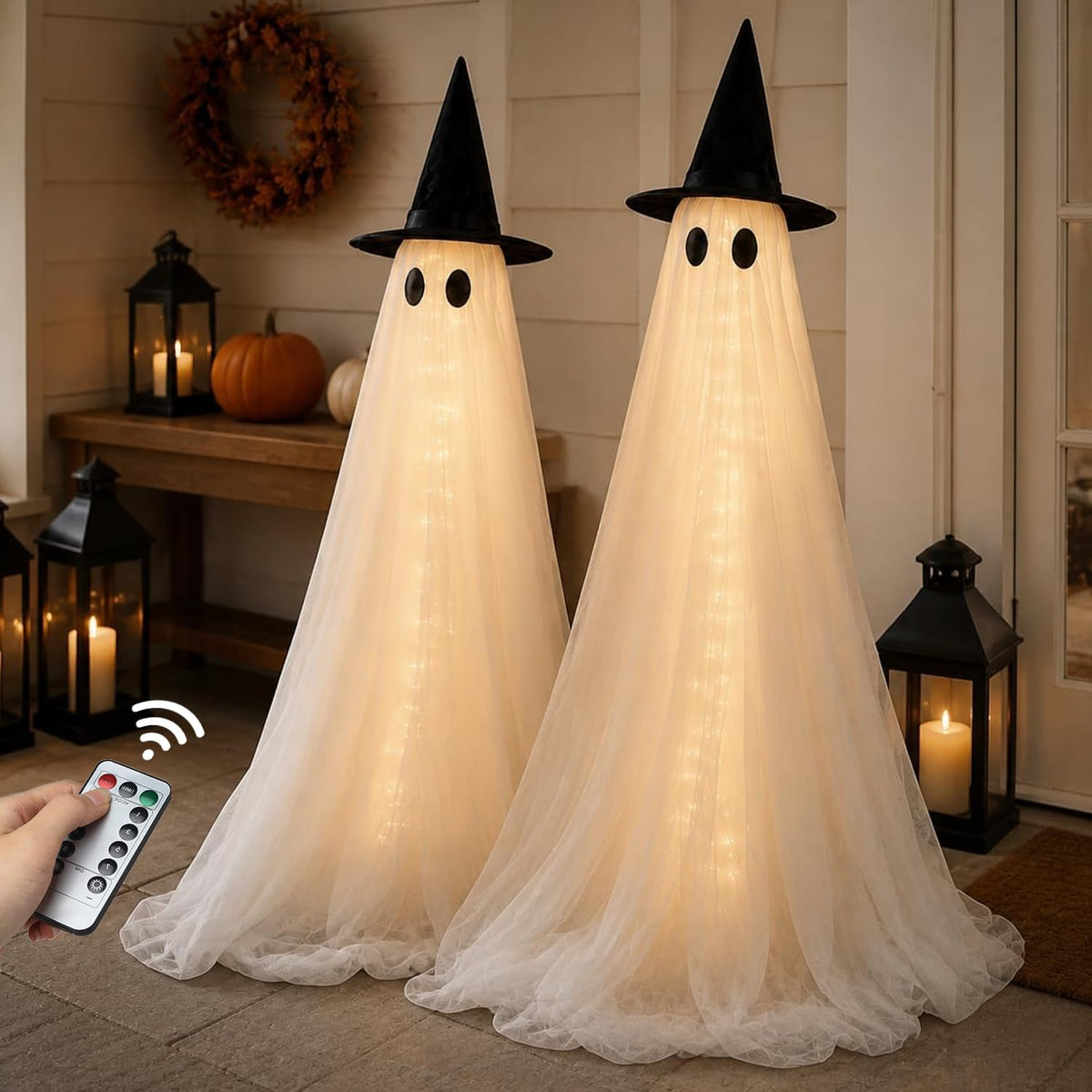 HAPPYCLUB Lighted Halloween Ghost Decor Sets with Remote & Timer