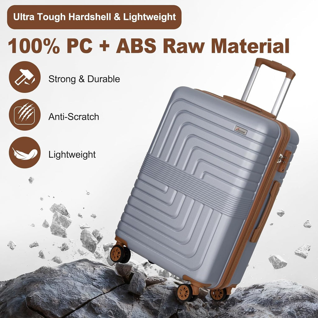 Romswi LGC-3208N2 Hardside Luggage Set – 20+24+28, Silver – Silver / 20+24+28 – product detail