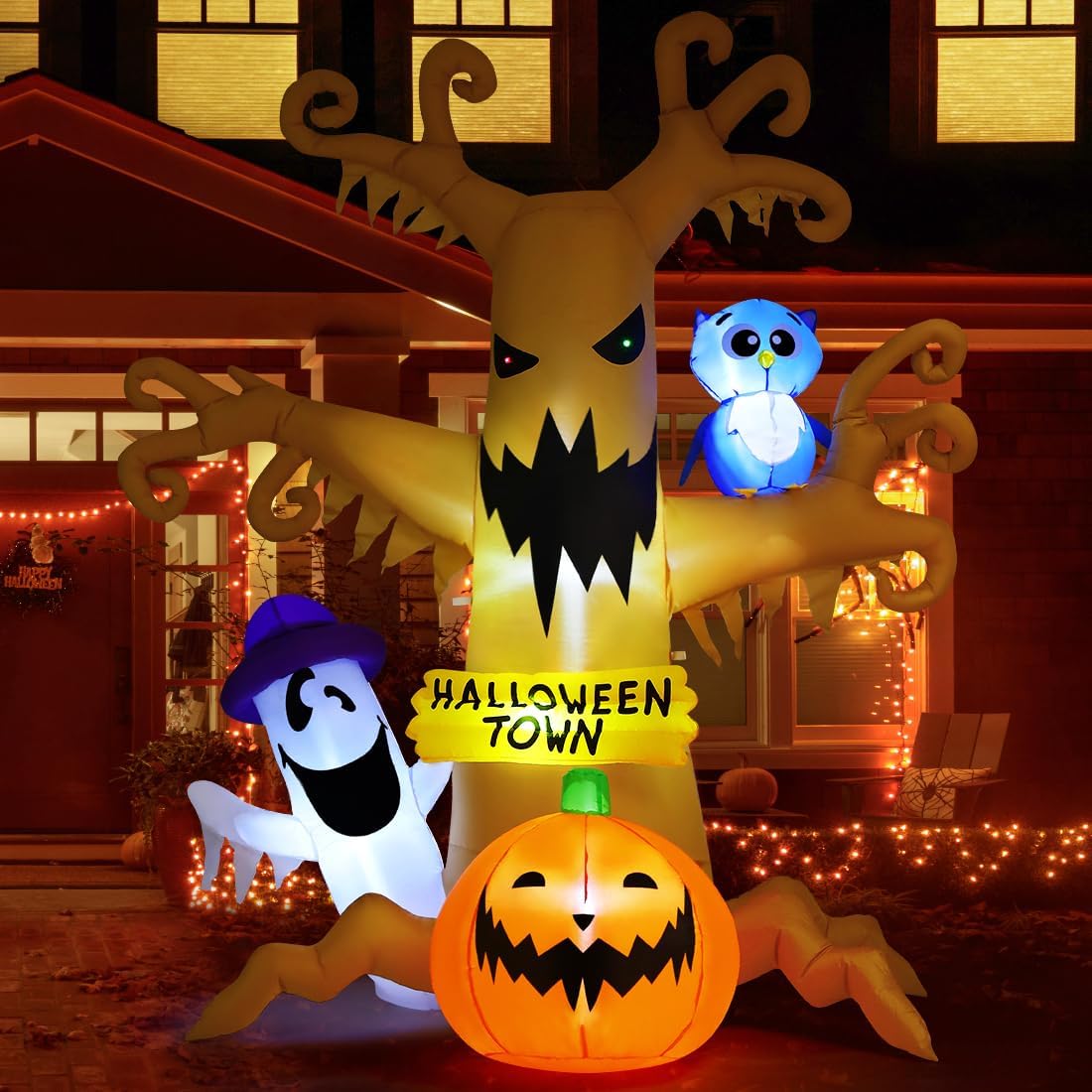 GOOSH 69076 8-Foot Halloween Dead Tree & Owl & Ghost Inflatable – yellow – product detail