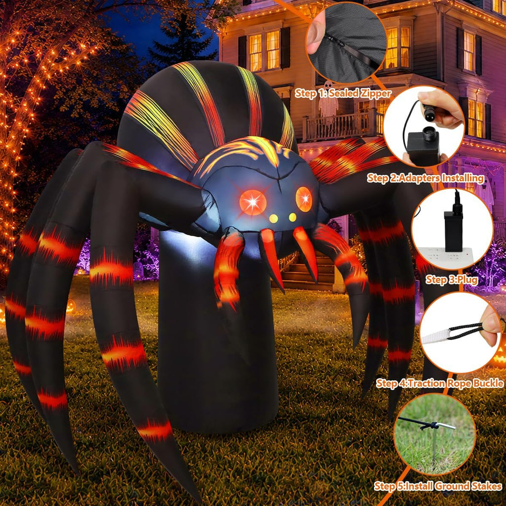 COMIN 7-Foot Halloween Striped Spider Inflatable – Orange – product detail