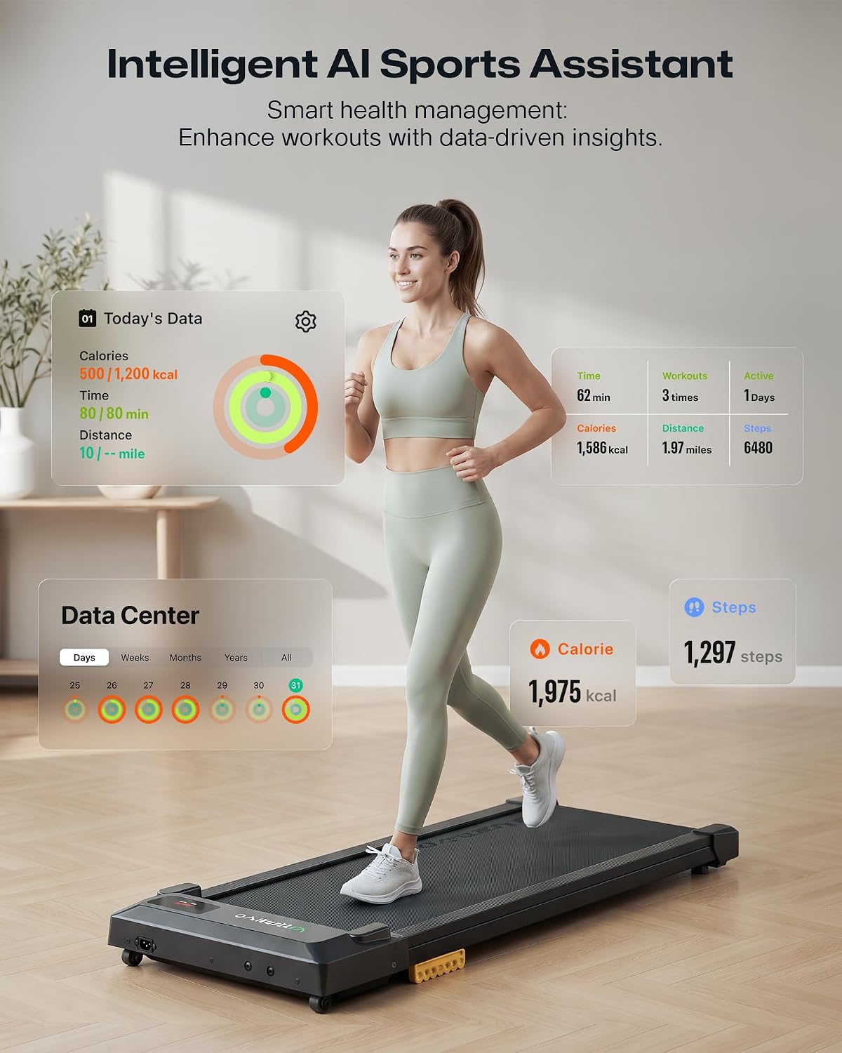 UREVO URTM025 Under-Desk Walking Treadmill – Black – product detail