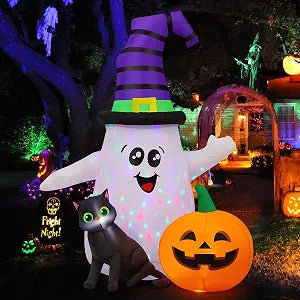 GOOSH 69471 5-Foot Halloween Ghost & Pumpkin Inflatable – white