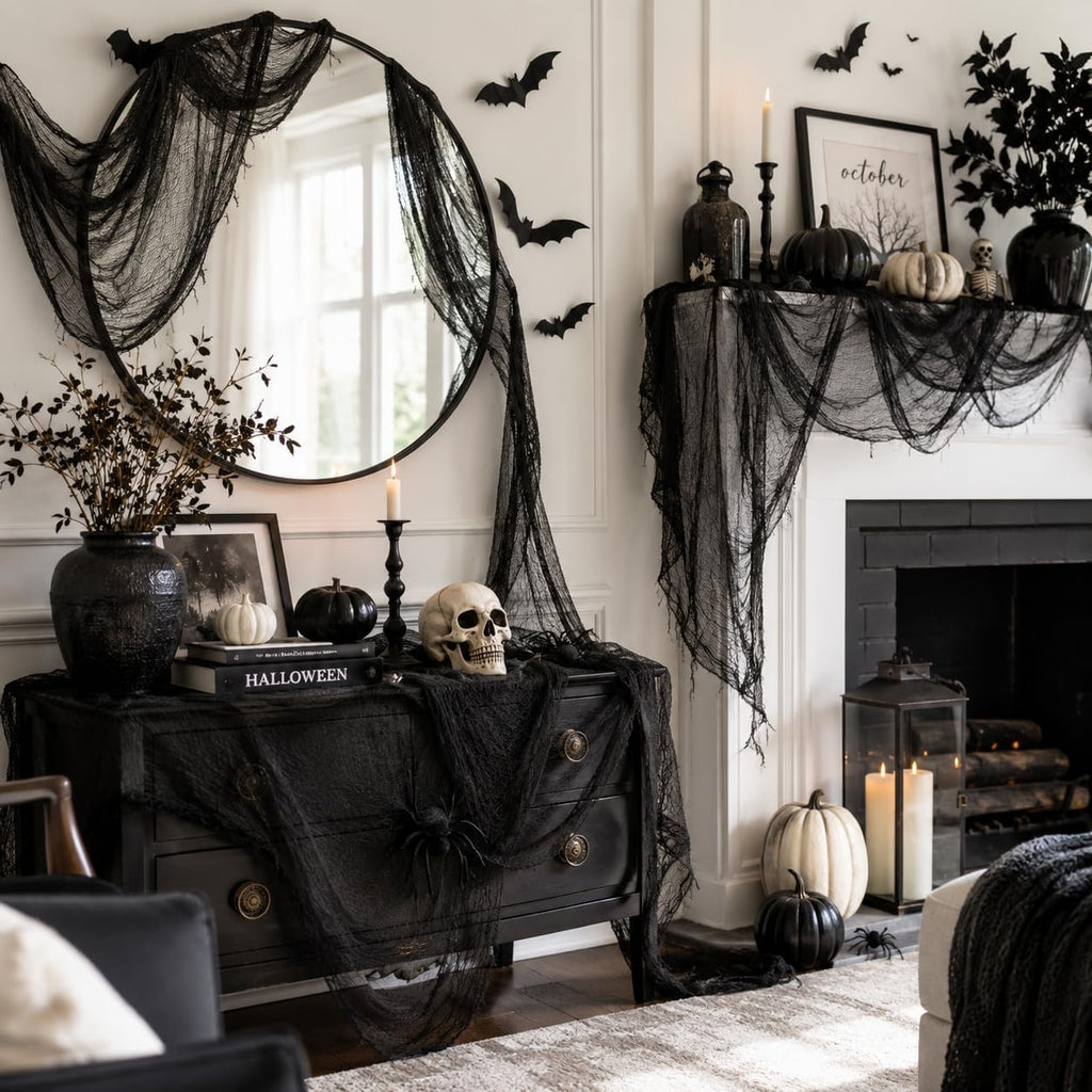 Qtisky 5-Piece Halloween Gauze Decorating Cloth Set – 72 x 30 inches, black – black / 72 x 30 inches – product detail