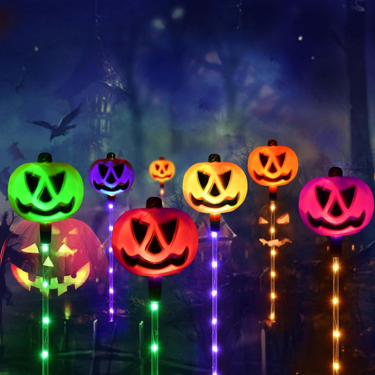 Homeleo HLD578 6-Pack Color-Changing Solar Pumpkin Path Lights – Multicolor Pumpkin – product detail