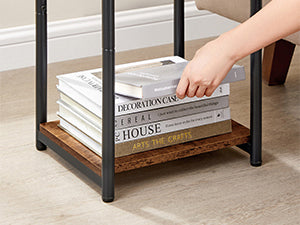 VASAGLE Three-Tier Rectangular Side Table, Rustic Brown and Ink Black