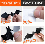 Piteno BF140 140-Piece 3D Halloween Bat Wall Sticker Set – Standard, Black – Standard / Black – product detail